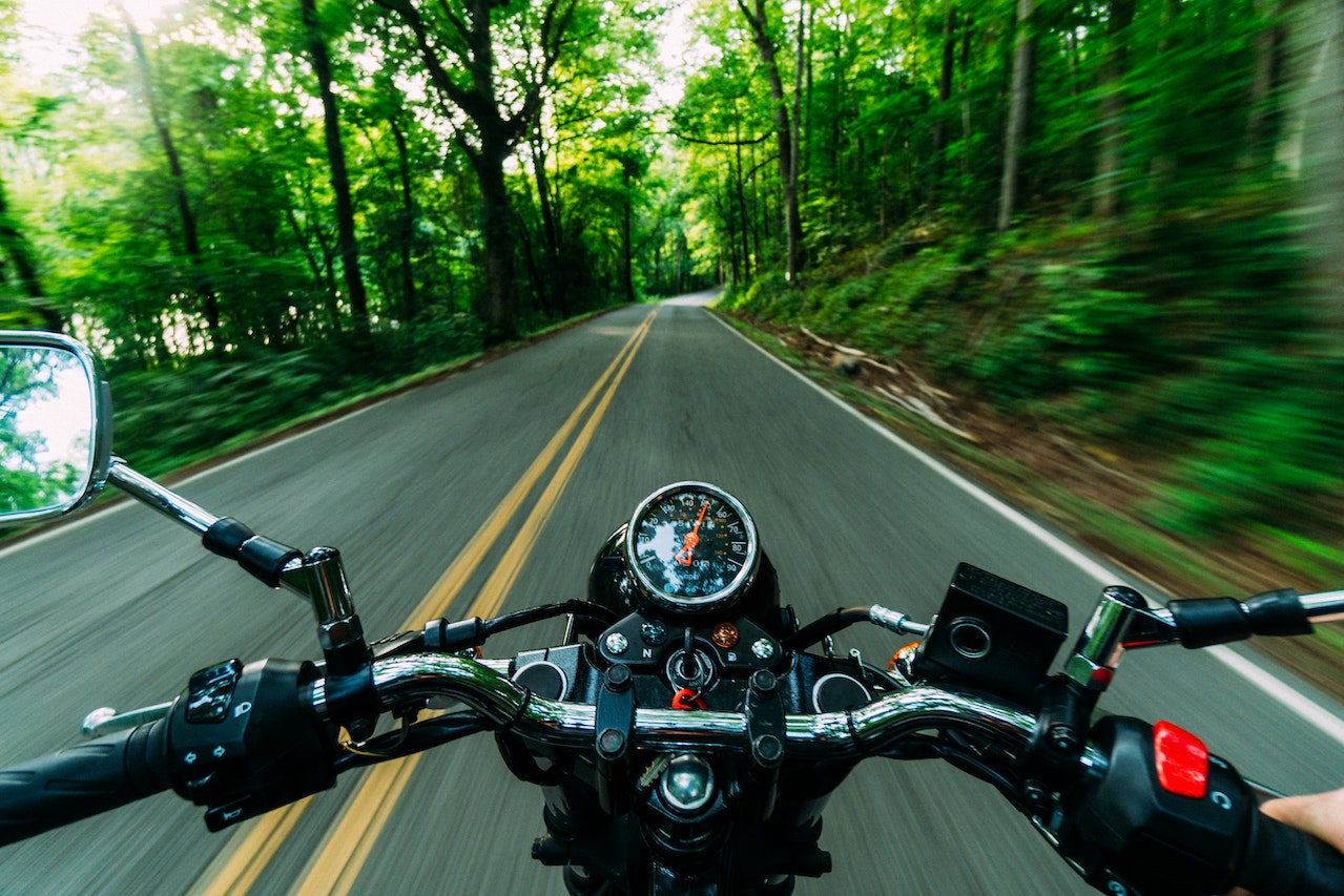 A motorcycle driving on the road