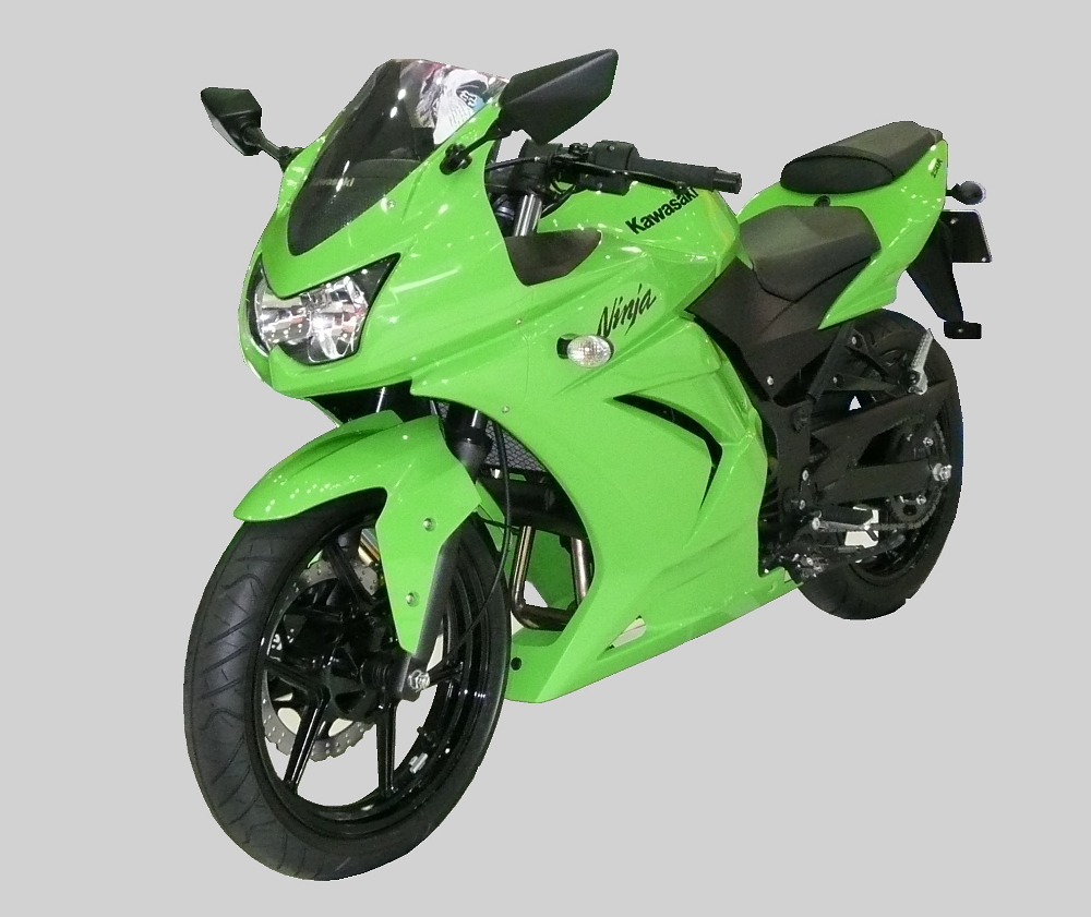 Image of a green Kawasaki Ninja 250R motorcycle