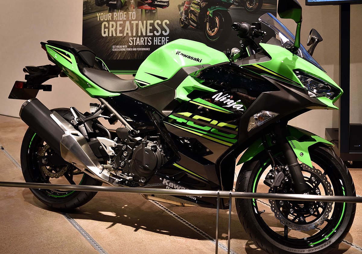 Image of a green Kawasaki Ninja 400 motorcycle